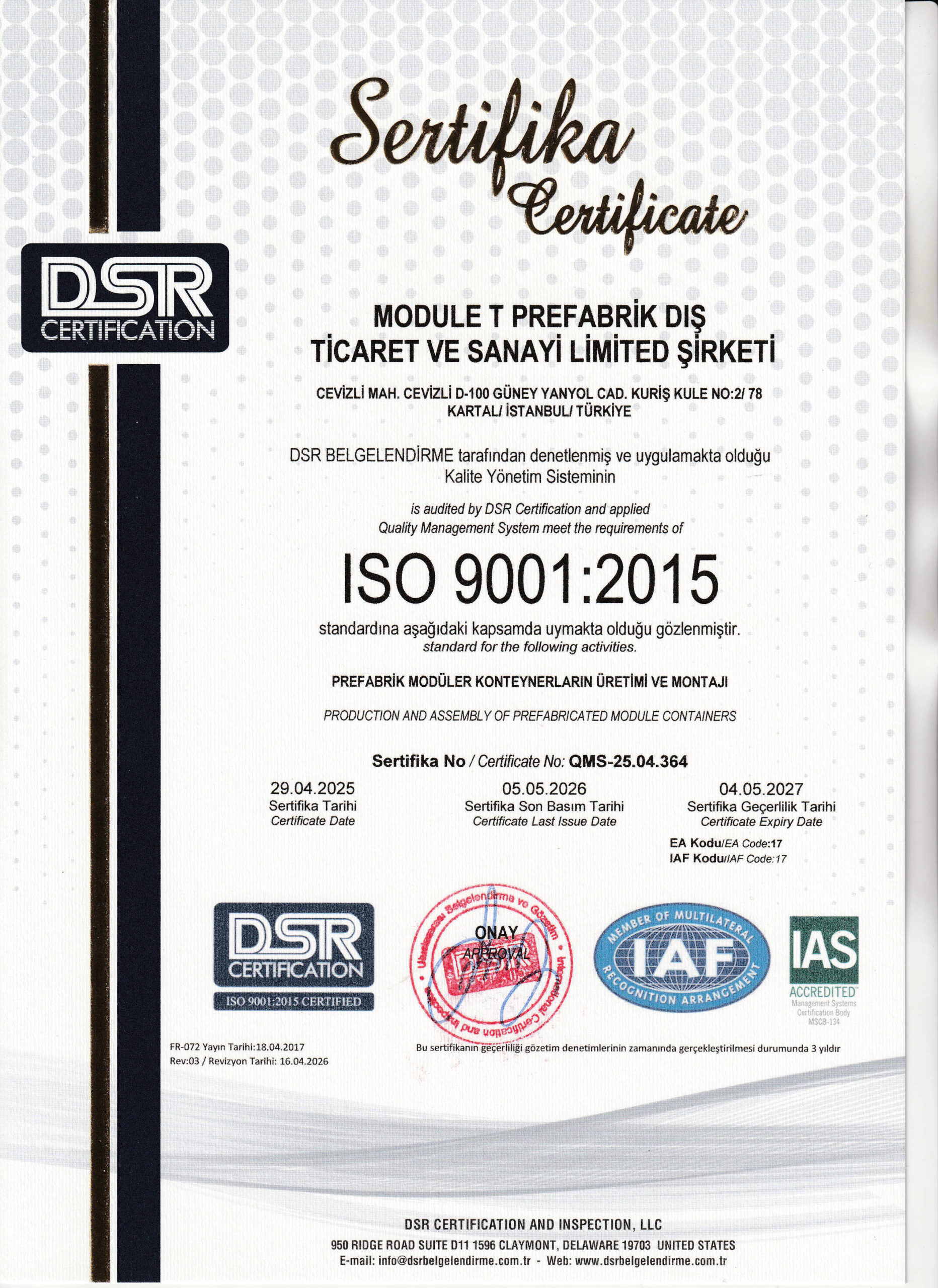ISO 9001:2015 Quality Management System Certification